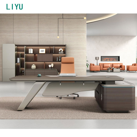 Liyu Modern Luxury President's Desk Combination Light Advanced Sensory Boss Chair Painted Furniture Wood MDF Simple Office Table