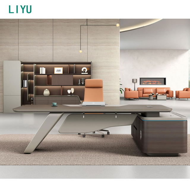 Liyu Modern Luxury President's Desk Combination Light Advanced Sensory Boss Chair Painted Furniture Wood MDF Simple Office Table