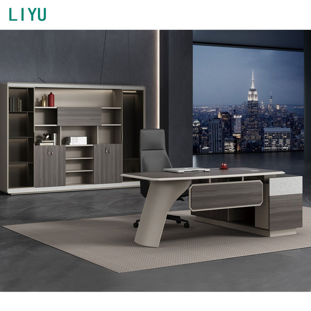 Liyu Modern Luxury Executive Desk L-Shaped Boss Manager Furniture Home Fashion Wood MDF Extendable Table for CEO Office
