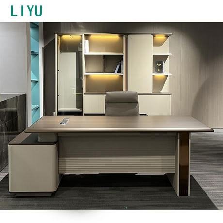 Liyu Modern Luxury Executive Office Desk High-End Melamine Wooden Desk for Boss or CEO for Office Building Use