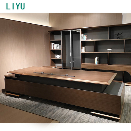 Liyu Furniture Durable L-Shaped Home Office Desk Iron Workstation with Storage Drawers And Wood Panel Style