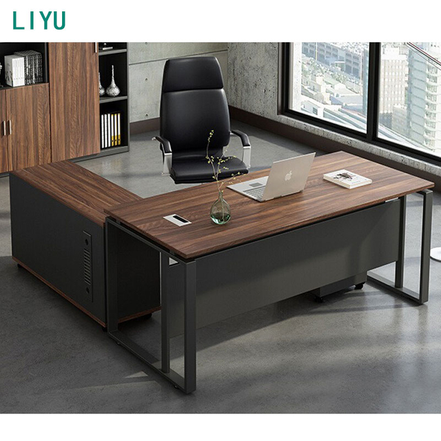 Liyu Modern L-Shaped Executive Office Furniture Commercial Wood Boss Desk Foldable MDF Steel Computer Desk Home School Boss Desk