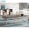 Liyu Hot Sale Durable Modern Office Furniture 6-10 Person Brown Wooden Top I-Shaped Leg Conference Desk Designer Meeting Tables