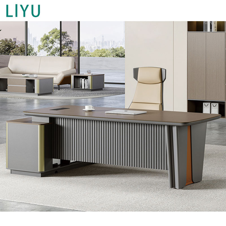 Liyu Furniture Small Size Wood Office Manager Desk with Side Cabinet for Home Office Building Or CEO Office Use