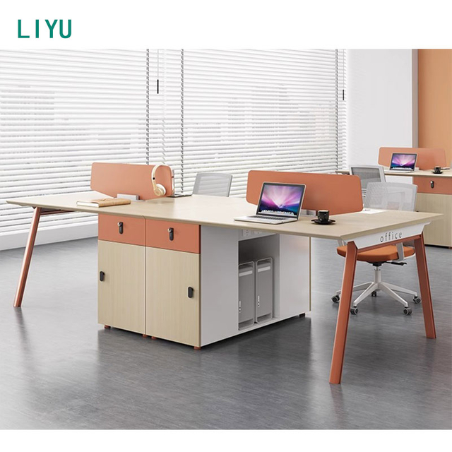 Liyu Wood 4 Person Office Furniture Commercial Furniture Modular Office Desk Partition Office Staff Table Cubicle Workstation