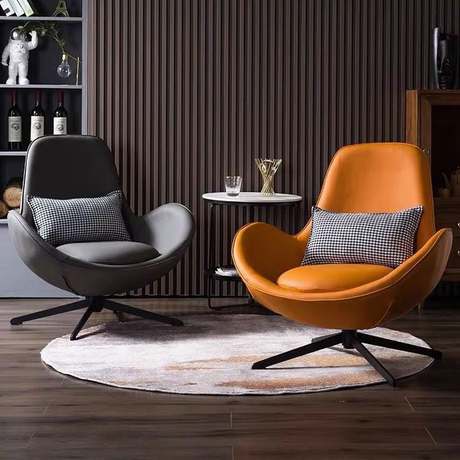 Contemporary Office Sofa Chair with Natural Wood and Curved Backrest