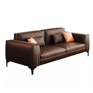 New Design Brown Exquisite Three-seat Luxurious Leather Comfortable Office Sofa