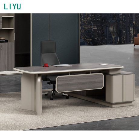 Liyu High Quality Designer Office Furniture Luxury Mdf Office Desk Boss CEO Executive Office Table With Veneer And PU Leather