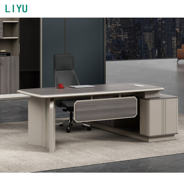 Liyu High Quality Designer Office Furniture Luxury Mdf Office Desk Boss CEO Executive Office Table With Veneer And PU Leather