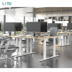 Liyu Standing Desk Touch Screen Controller Compact Modern Office Desk with MDF Bamboo Tabletop Adjustable Height Office Table