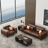 New Design Brown Exquisite Three-seat Luxurious Leather Comfortable Office Sofa