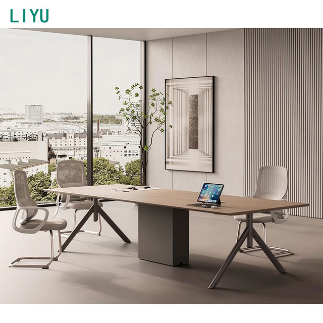Liyu New Model Table Wood Luxury Paint Baking Veneer Microphone Meeting Conference Table for Boardroom