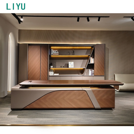 Liyu Hot Sale Office Furniture Wooden Desktop Office Computer Desk with Storage Cabinet
