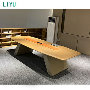 Liyu Modern Style Wooden Office Furniture Meeting Desk and Conference Table with 8 Chairs Panel Wood Style