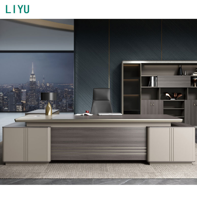 Liyu Luxurious Modern L-Shaped Executive Desk Thickened Wood Drawer Storage Wire Routing Box Modular Office Furniture Table