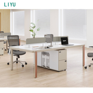 Liyu Open Office Furniture Workstation Double Desk Table Partition With Side Cabinets