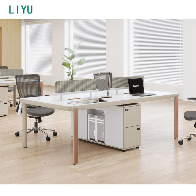 Liyu Open Office Furniture Workstation Double Desk Table Partition With Side Cabinets