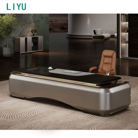 Liyu High Quality Office Furniture Modern Design Chairman Veneer Large CEO Executive Office Wooden Desk