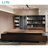 Liyu Furniture Durable L-Shaped Home Office Desk Iron Workstation with Storage Drawers And Wood Panel Style