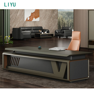 Liyu Luxury Executive Smart Table Desk with Screen Projection Sub-Cabinet Modern Wooden Standing Desk Monitor for CEO
