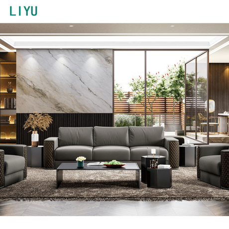 Liyu Office Furniture Italian Luxury Sofa Set Furniture PU Leather Sectional Recliner Sofa Living Room Villa Reception Sofa