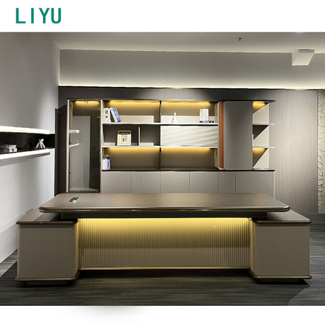 Liyu Luxury Modern Modular L-Shaped Executive Officer Boss Wooden Workstation Desk Office Furniture Table Set for Home Use