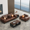 New Design Brown Exquisite Three-seat Luxurious Leather Comfortable Office Sofa