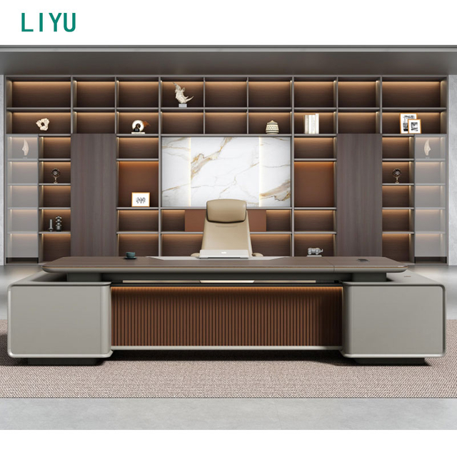 Liyu Modern Minimalist Boss Desk Chair Combination High-End Office Furniture With Extendable Feature Wood Panel Table Hot Sale