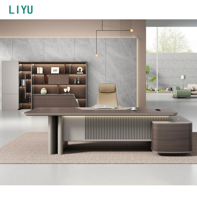 Liyu Boss President High-End Modern Simple Desk Chair Combination Furniture Atmospheric Panel President Office Table Wooden