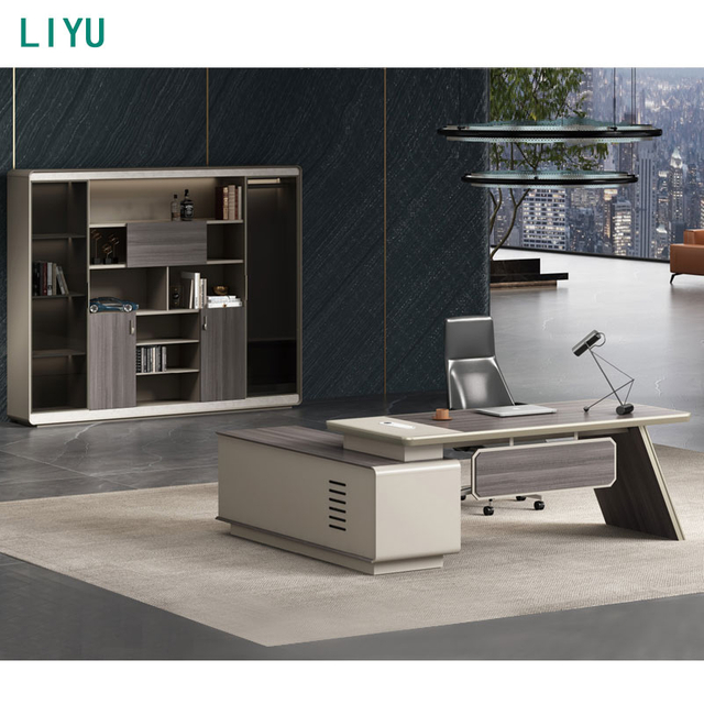 Liyu Furniture Concise Design Style Luxury Office Desk Manmade Board Contemporary Ceo Boss Table Executive Office Desks