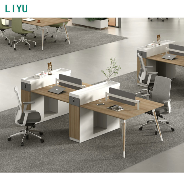 Liyu Modern Wood Office Staff Desk Furniture Office Table 6 Persons Partition Office Workstation
