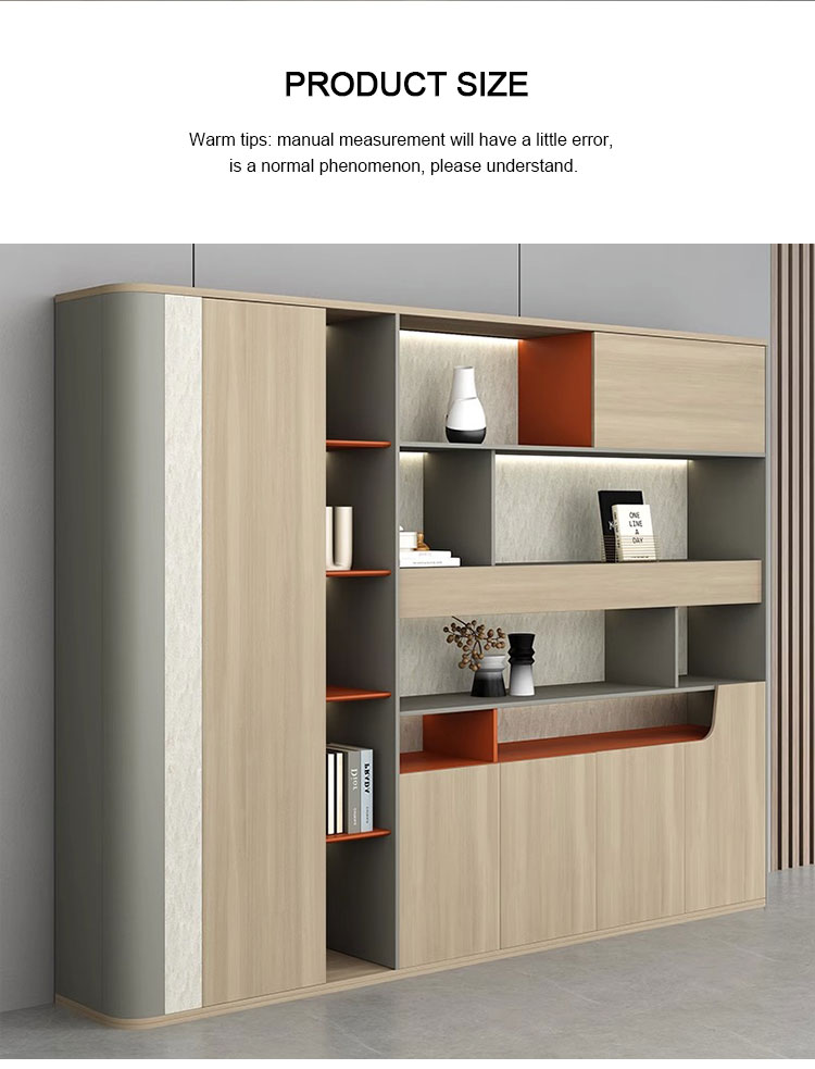 Modern wooden storage cabinet integrated into a professional corporate office environment