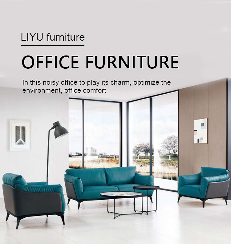 Modern genuine leather office sofa set front view for executive living rooms