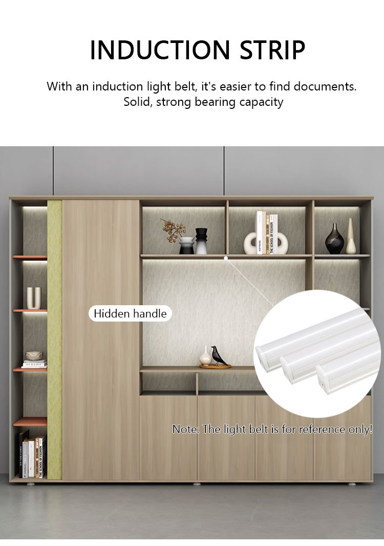 Interior view of adjustable shelving in wooden office cabinet